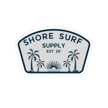 Shore Surf Supply Kiss-Cut Sticker — Palm Trees & Sunset Laptop Decal