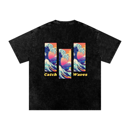 Catch Waves Snow Washed Oversized Cotton T-Shirt